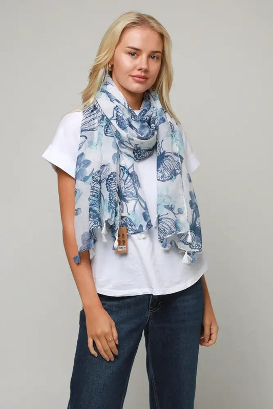 Scarf - Seasonal Bohemian - Blue Butterfly scarf