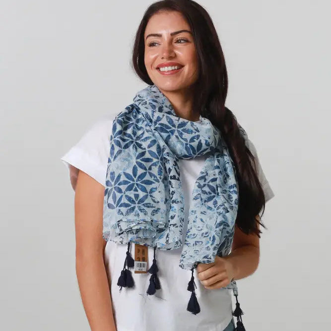 Scarf - Seasonal Bohemian - Flower of Life Blue scarf