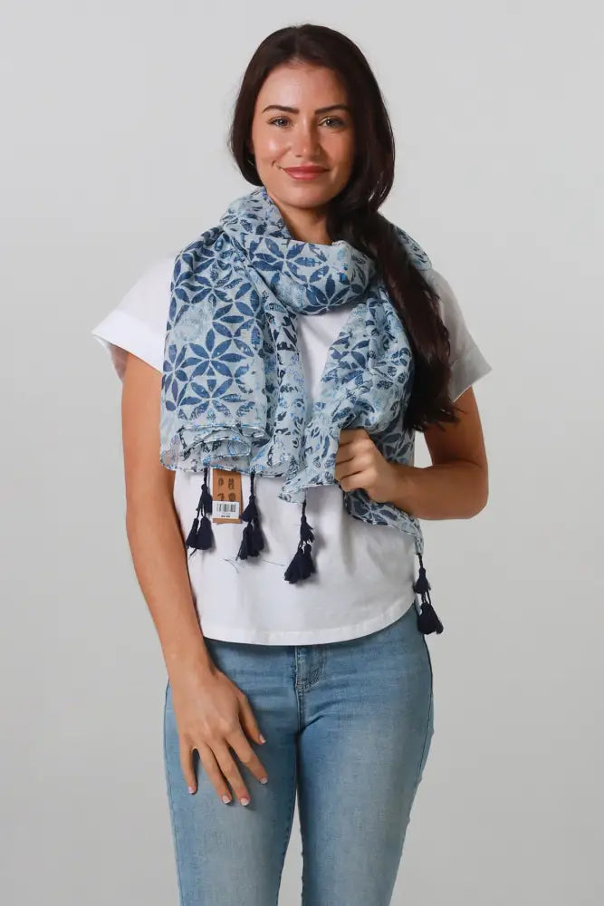 Scarf - Seasonal Bohemian - Flower of Life Blue scarf