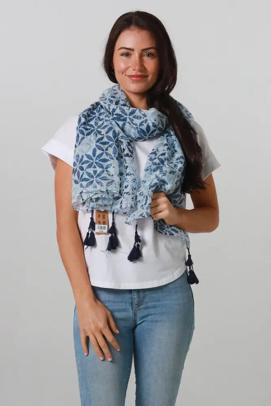 Scarf - Seasonal Bohemian - Flower of Life Blue scarf
