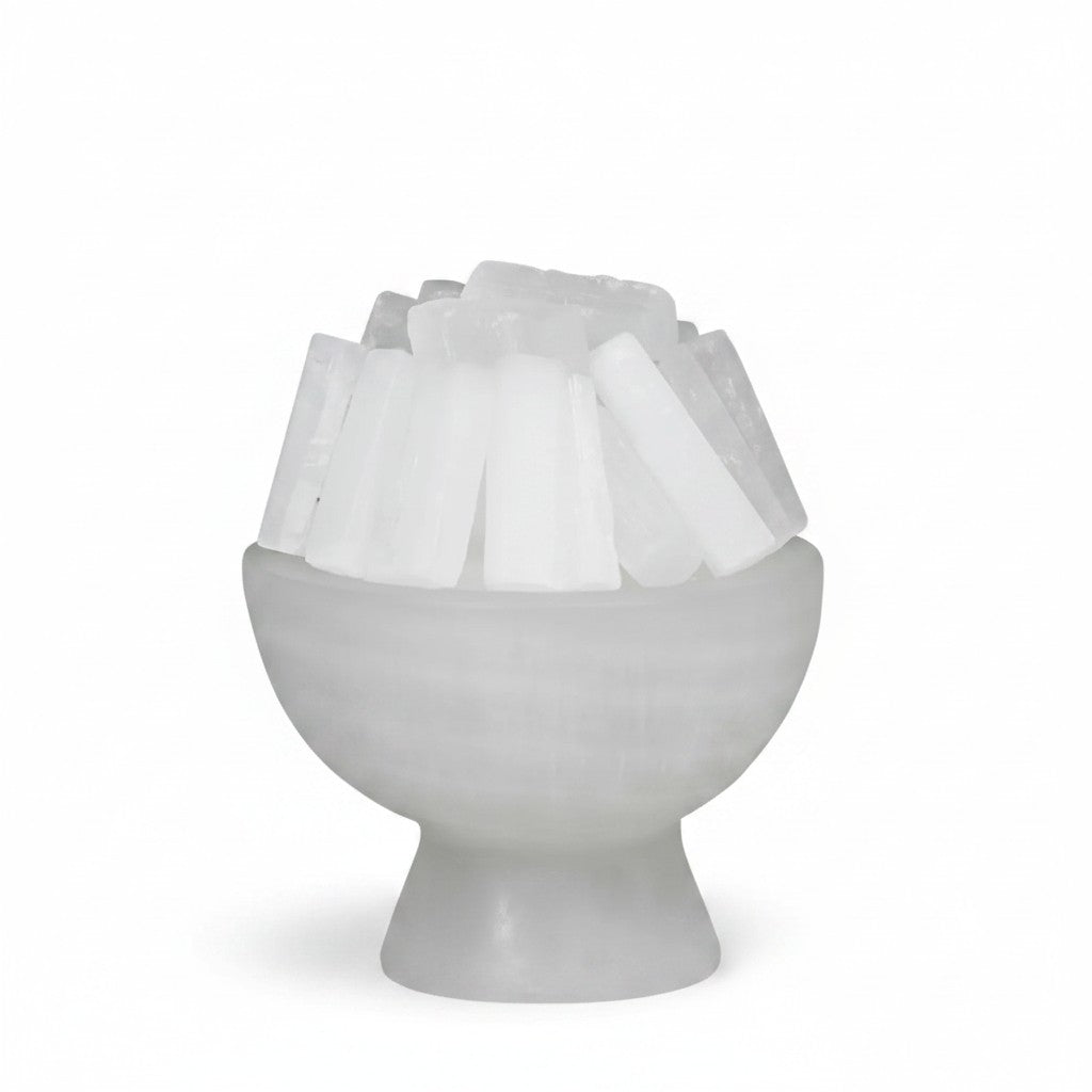 Selenite Fire Bowl Lamp with White LED Bulb