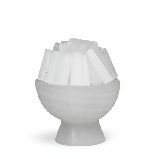 Selenite Fire Bowl Lamp with White LED Bulb