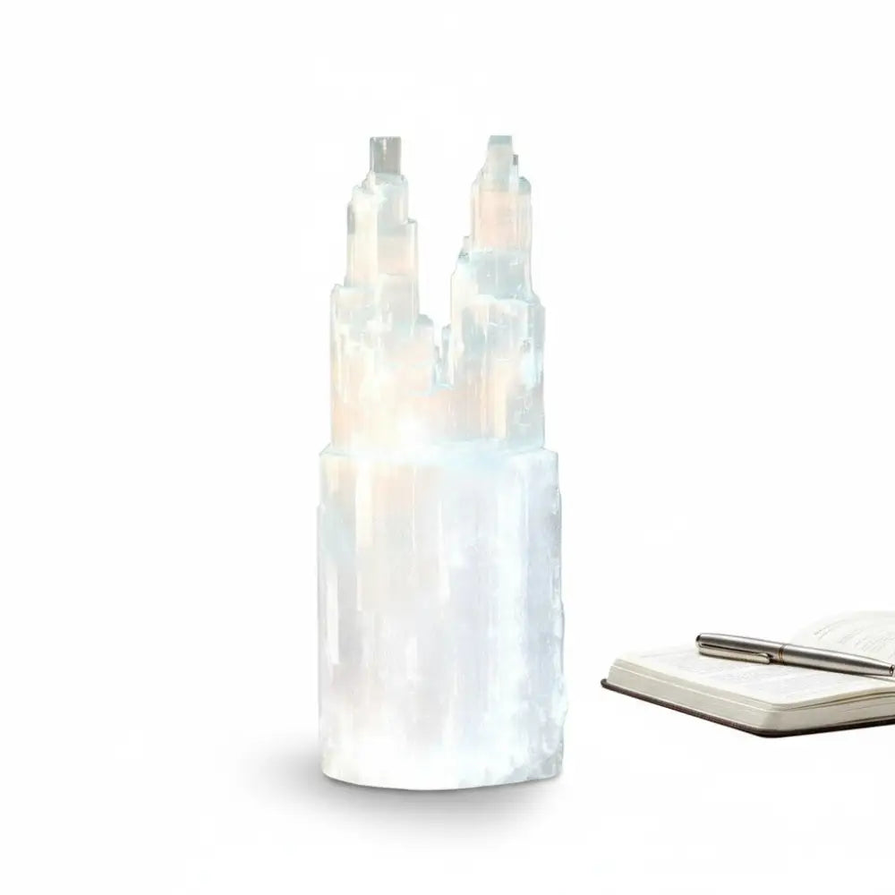 Selenite Twin Tower Lamp 30 - 40CM Lamp
