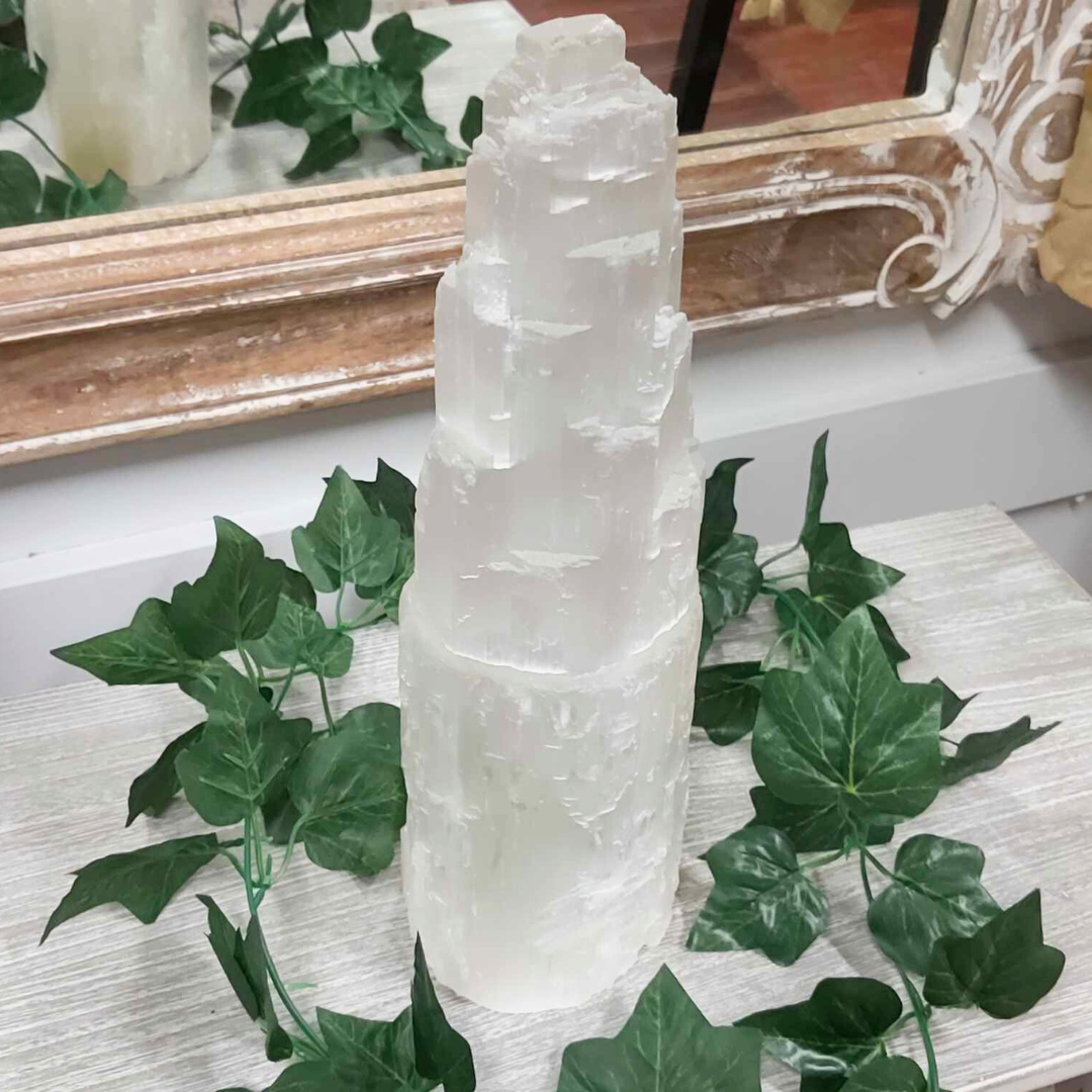 Selenite Tower Lamp 30cm