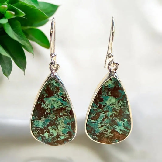 Shattakite Teardrop Earrings in Silver