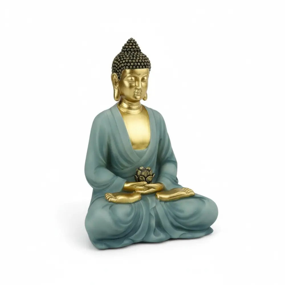Sitting Rulai Buddha in Premium Sage Blue Finish Buddha