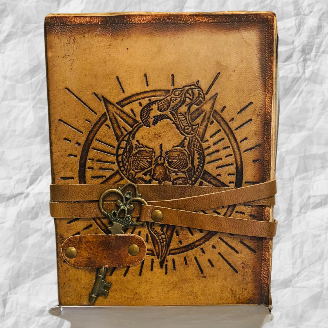 Skull Leather Journal with Burnt Paper Edges