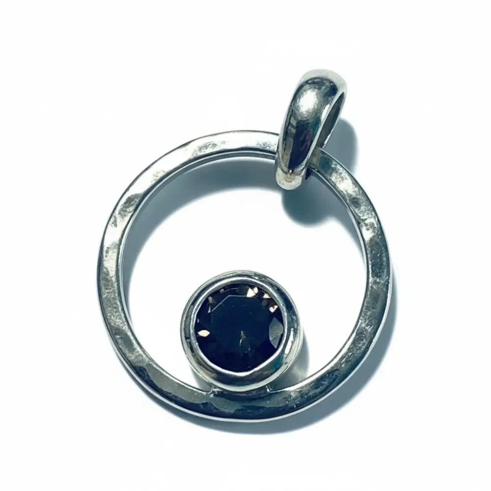 Smoky Quartz Aztec Round Pendant Silver Pendant
