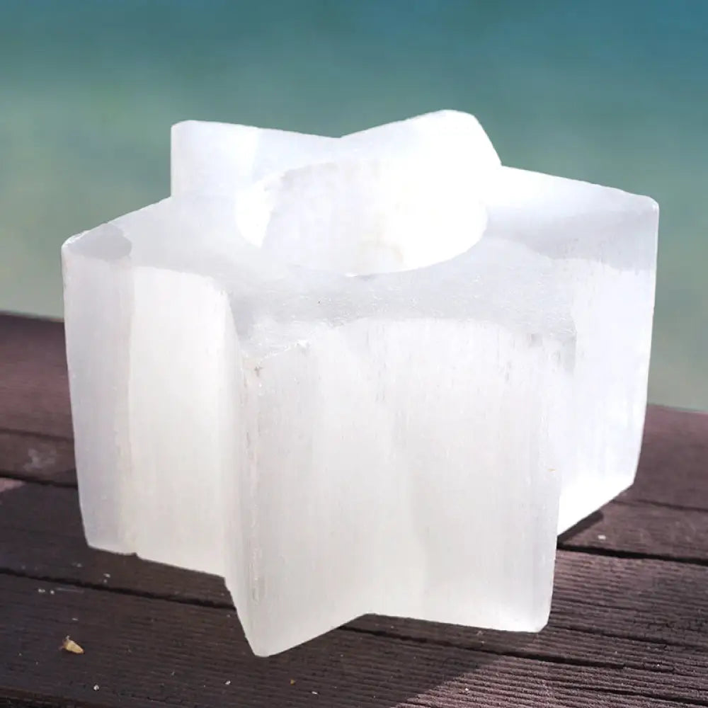 Star-shaped Selenite tea light candle holder