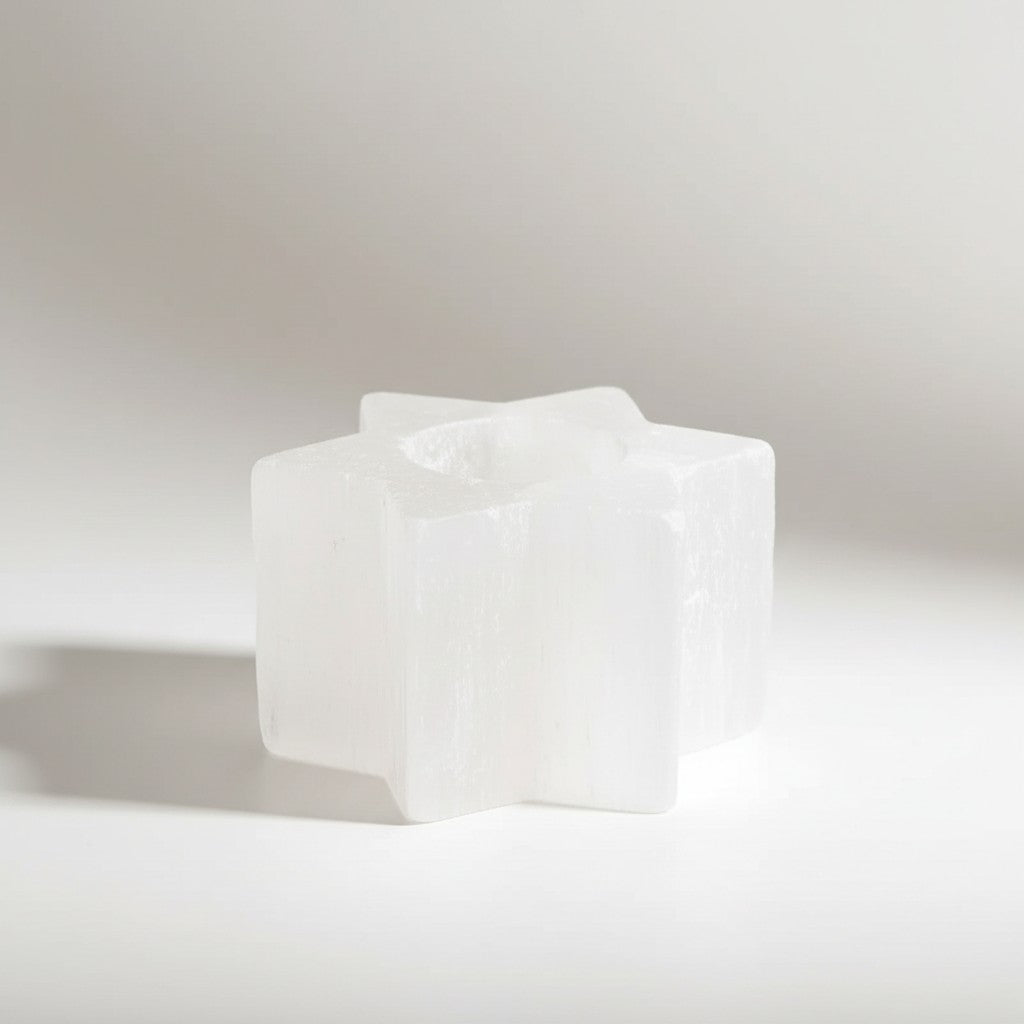 Star-shaped Selenite tea light candle holder