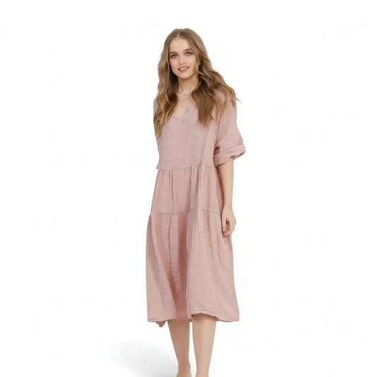 Stella Linen Dress Dusty Rose - Italian Collection Dresses