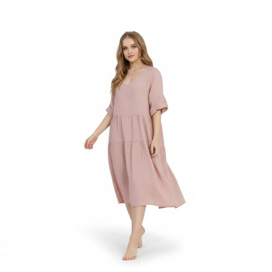 Stella Linen Dress Dusty Rose - Italian Collection Dresses