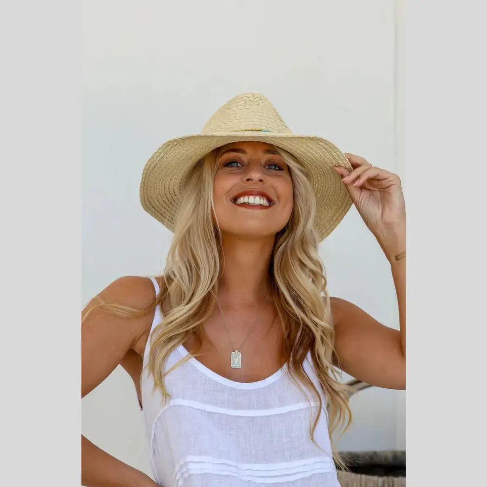 Straw Hat with Turquoise Beads hat