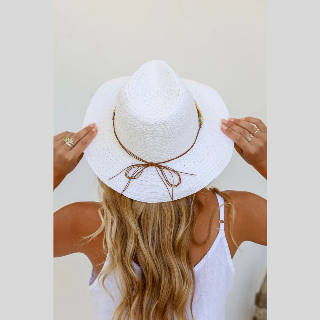 Straw Hat with Turquoise Beads