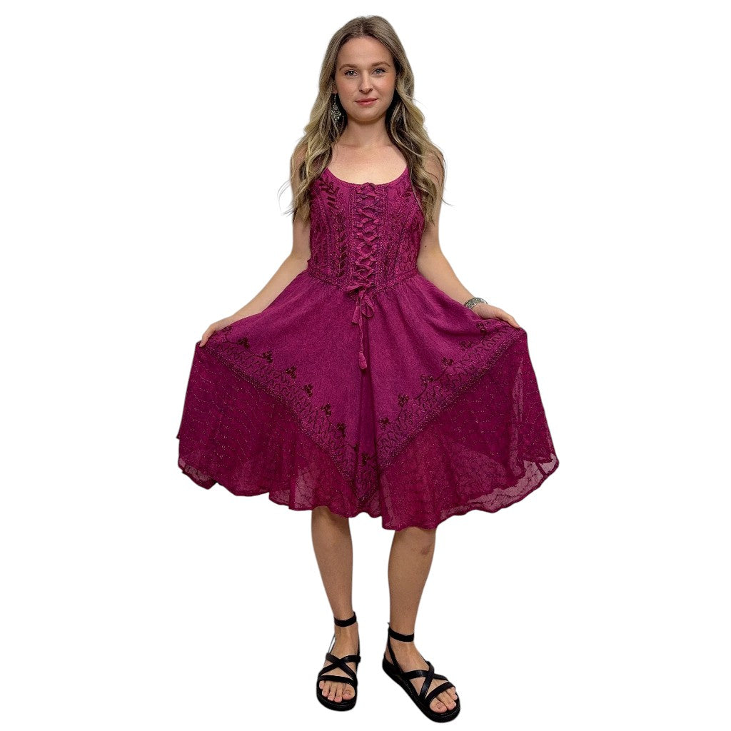 Orenda Lace Up Stonewash Strap Dress