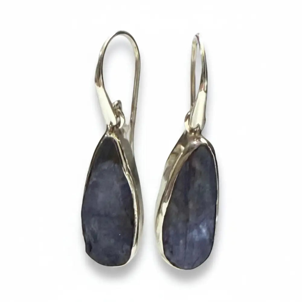 Tanzanite Teardrop Rough Earrings in Silver Earrings