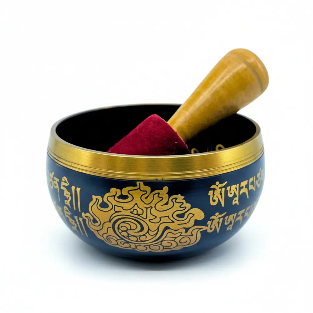 Tibetan Singing Bowl 9cm OM MANTRA Black with striker Singing bowl