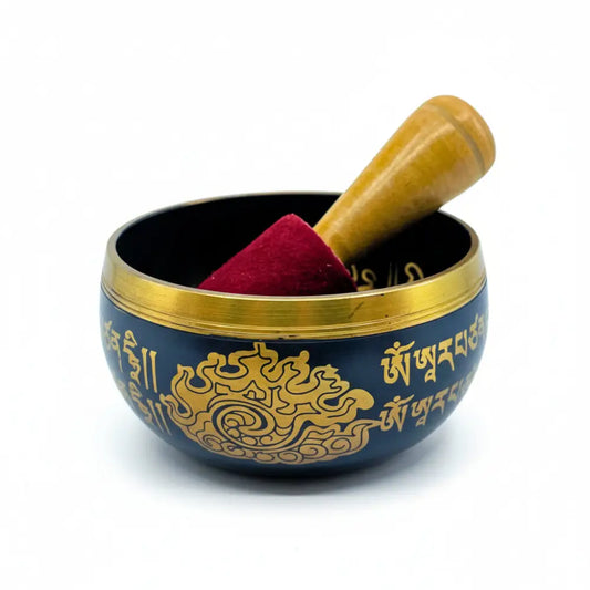 Tibetan Singing Bowl 9cm OM MANTRA Black with striker Singing bowl