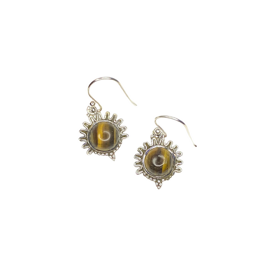 Tiger Eye Sun Silver Earrings