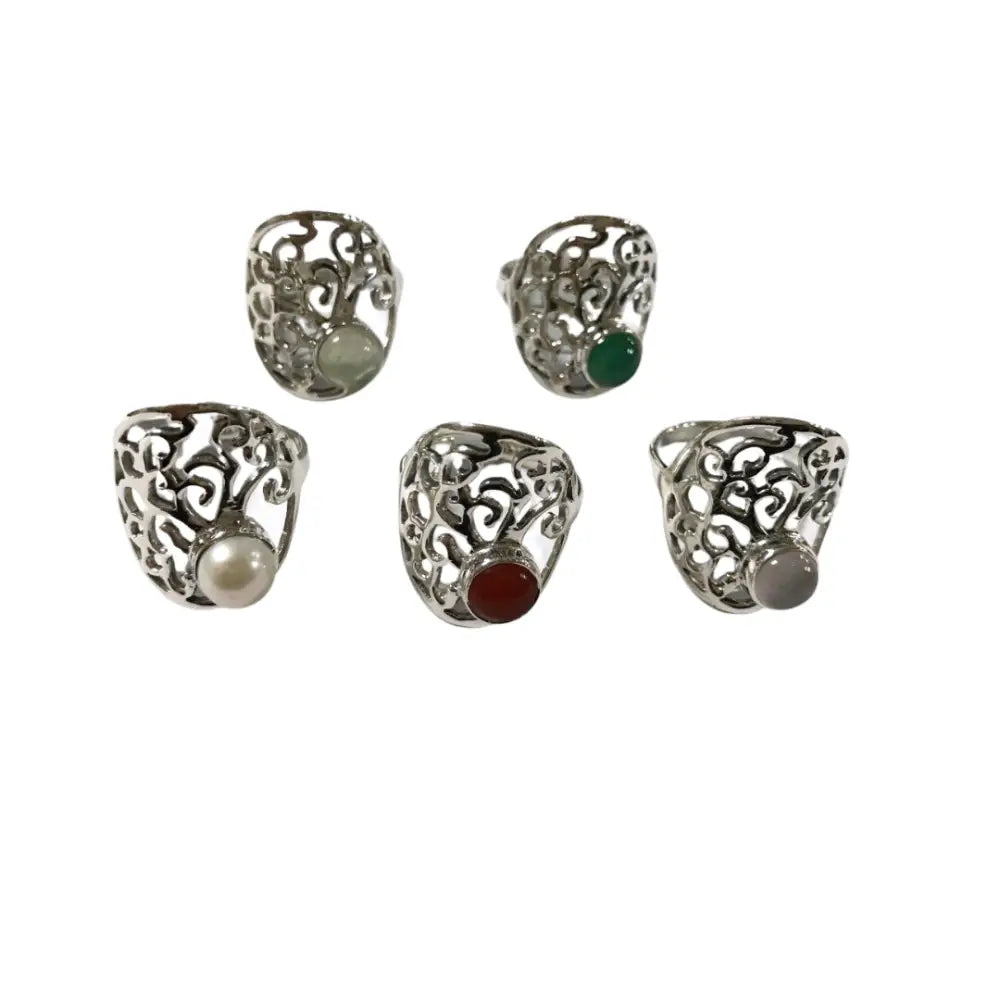 Tree of Life Silver Ring with Pearl Ring