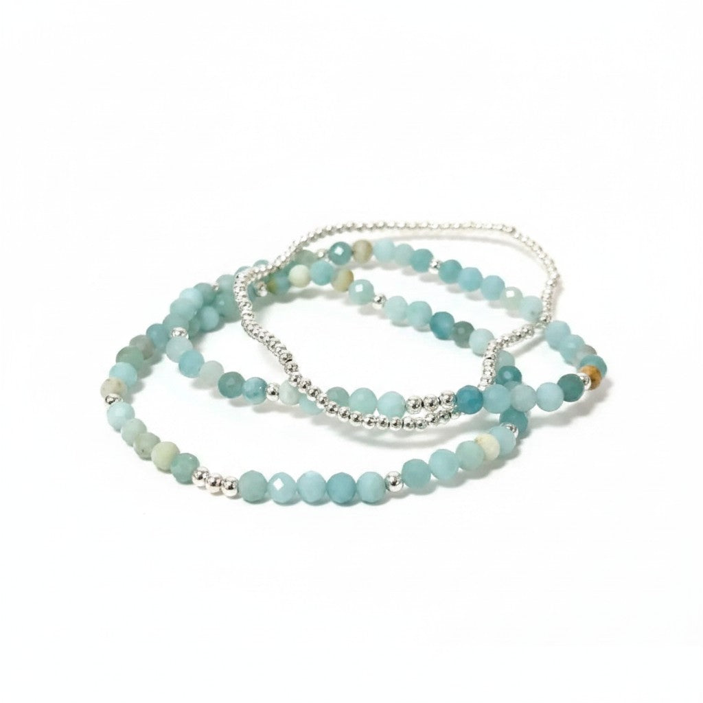 Trio Bracelet Set - Amazonite  & Silver - Courage & Truth