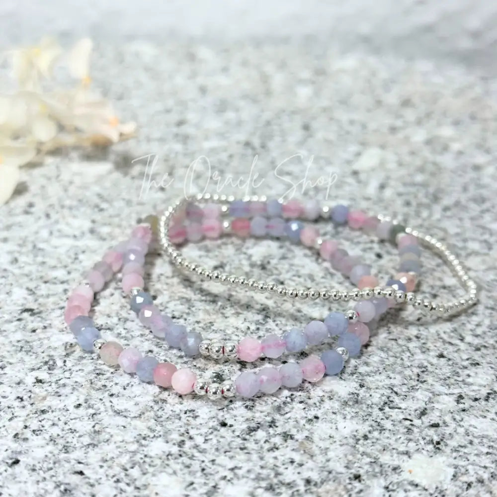 Trio Bracelet Set - Morganite & Silver - Emotional Balance bracelet