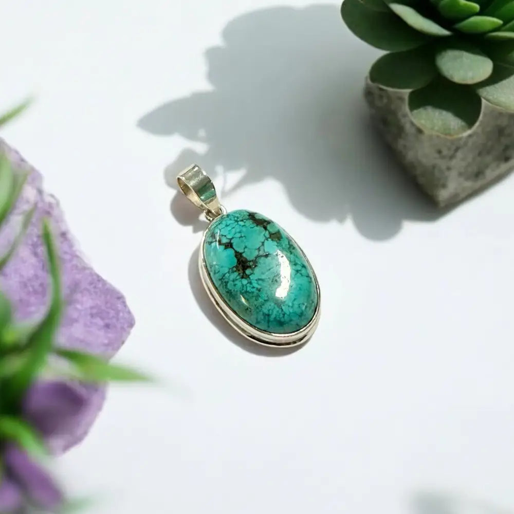 Turquoise Oval Silver Pendant Charms & Pendants