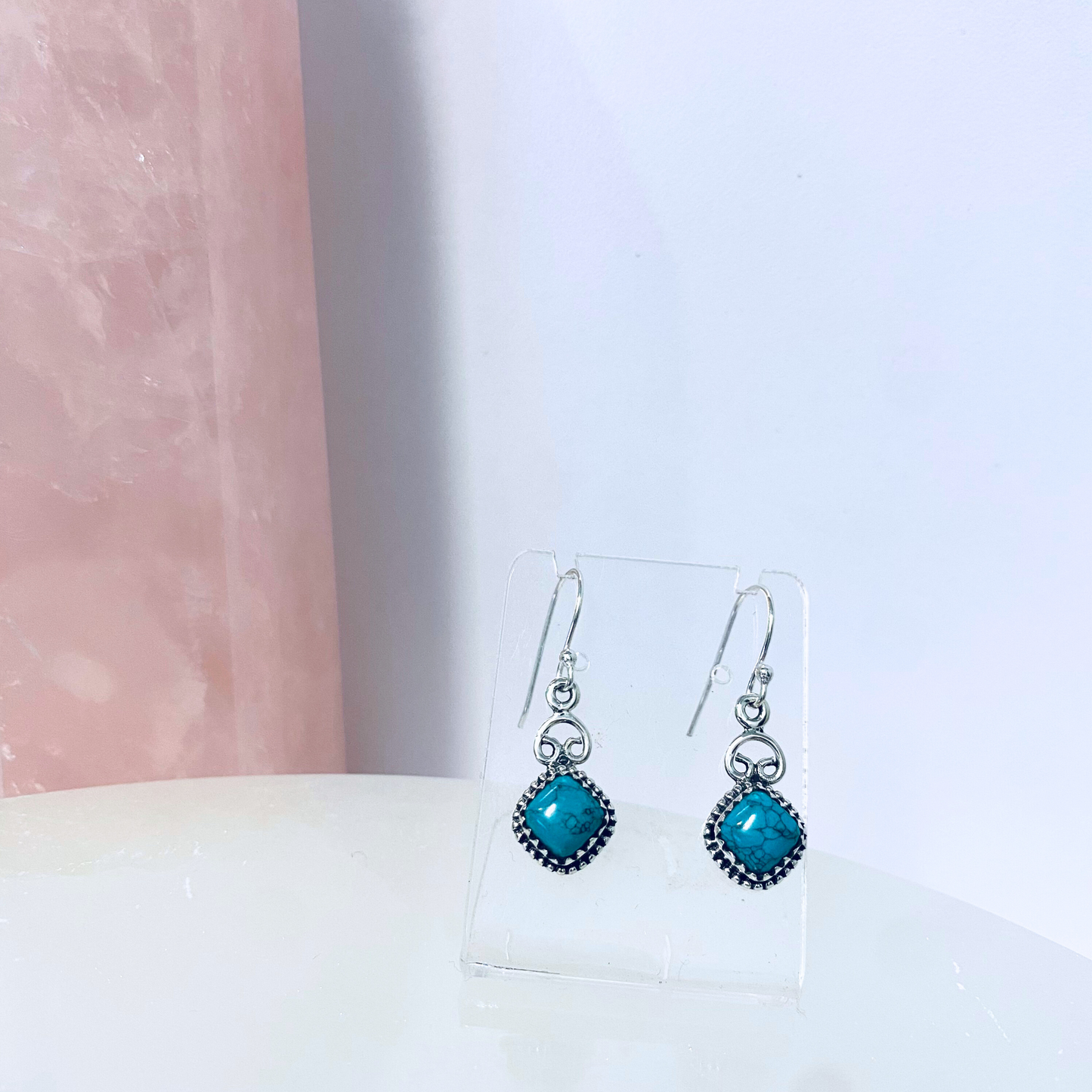 Turquoise Blue Howlite Silver Earrings