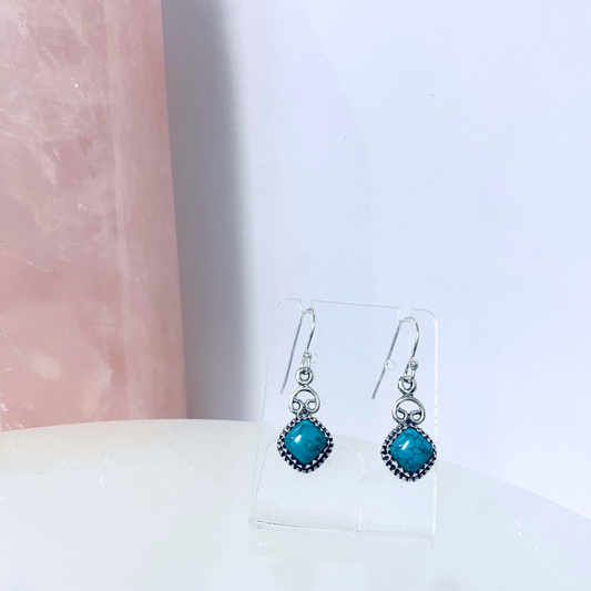 Turquoise Blue Howlite Silver Earrings