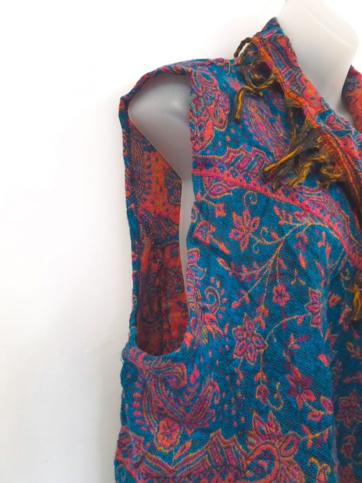 Paisley Wool Long Cardigan ~ Sleeveless Jacket