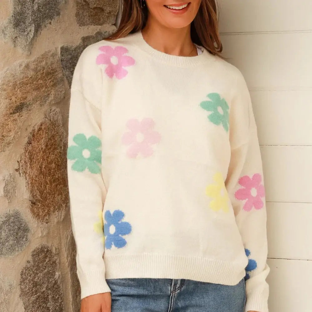 White Flower Knit ~ Kgari Large Cardigan