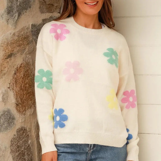 White Flower Knit ~ Kgari Large Cardigan