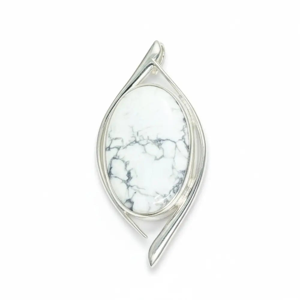 White Howlite Oval Pendant Silver Pendant
