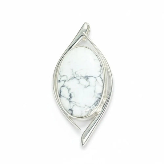White Howlite Oval Pendant Silver Pendant
