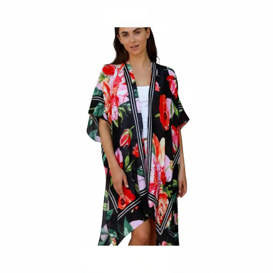 Wrap Top - Black and Red Flower Top