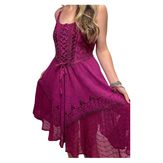 Orenda Lace Up Stonewash Strap Dress