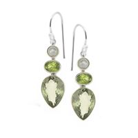 Green Amethyst, Pearl and Peridot Silver Earrings