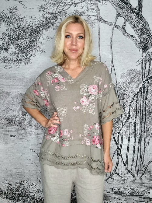 Italian Linen - MOCHA HIGH TEA SEASHELL TEE