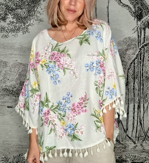 Italian Linen - WHITE MIDSOMMAR TASSEL TOP