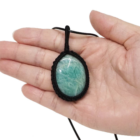 Natural Amazonite Macrame Netted Pendant