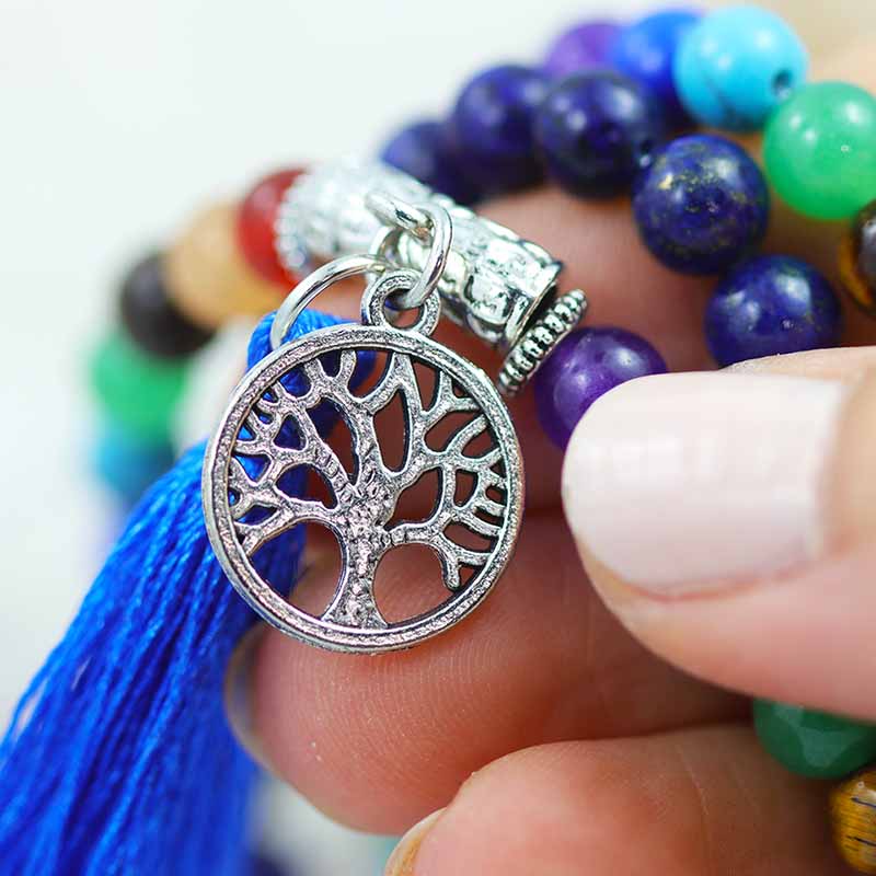 Prayer Beads Lapis and Gemstones Tree of life 108 Beads