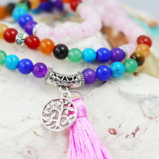 Prayer Beads Rose Quartz and Gemstones Tree of life 108 Beads