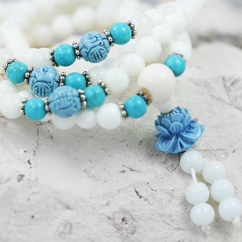 Prayer Beads White, Agates and Gemstones