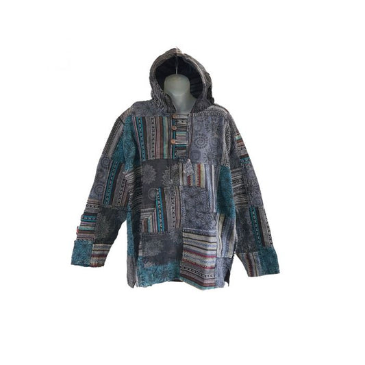 Stonewashed Patchwork Hoodie - Boho Tibetan
