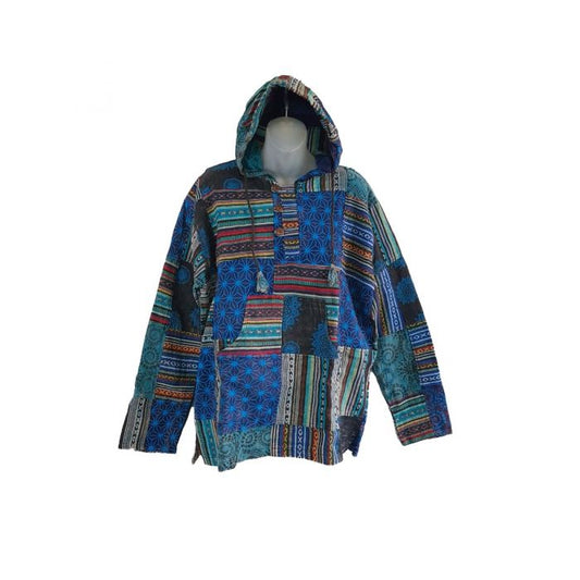 Stonewashed Patchwork Hoodie - Boho Tibetan