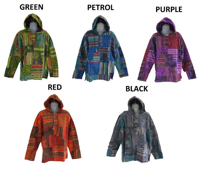 Stonewashed Patchwork Hoodie - Boho Tibetan