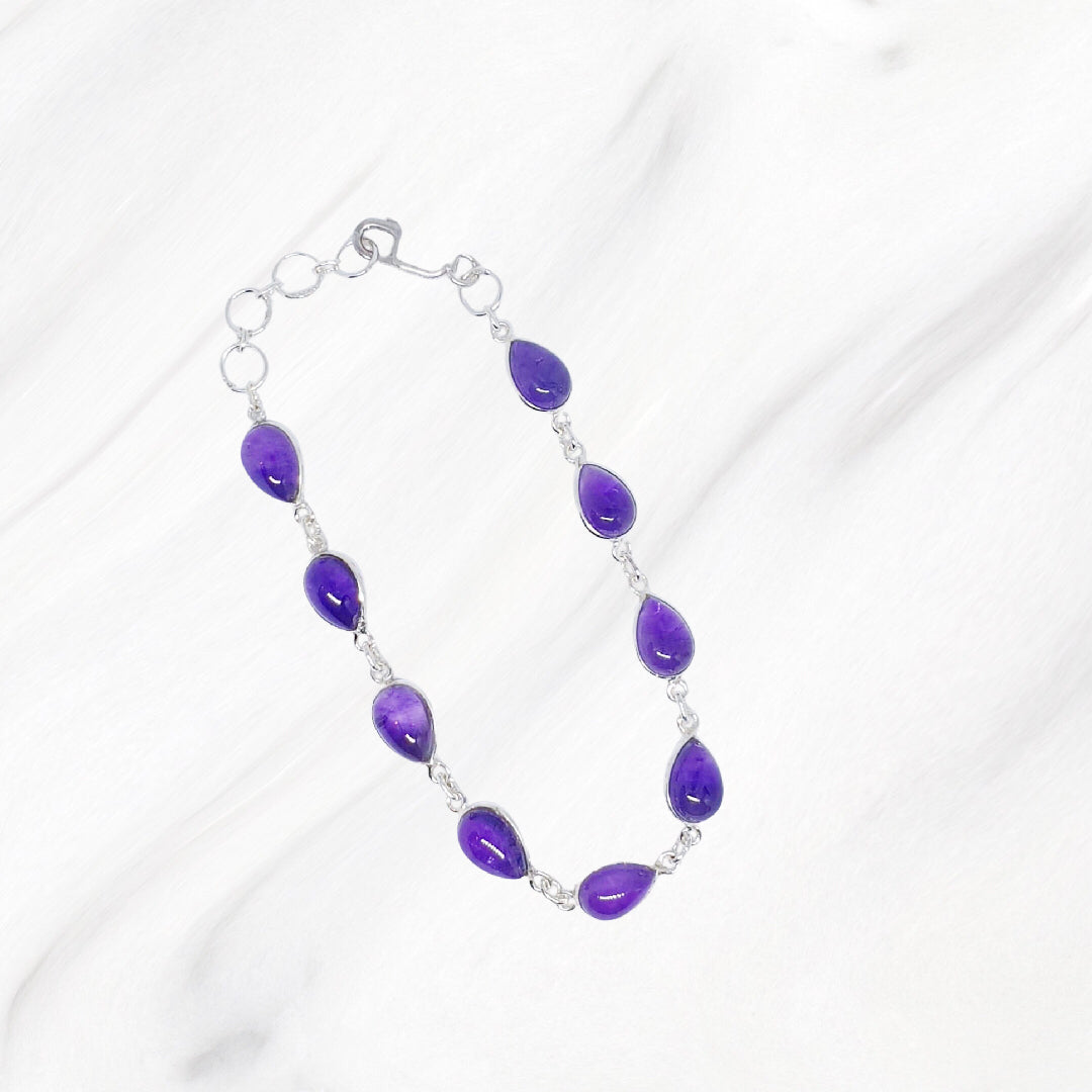 Amethyst Silver Bracelet - Teardrop