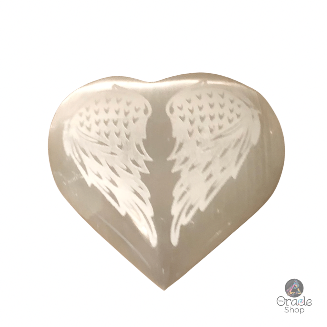 Selenite "Angel Wings" Etched Hearts