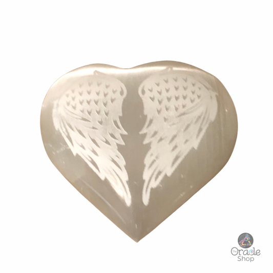Selenite "Angel Wings" Etched Hearts