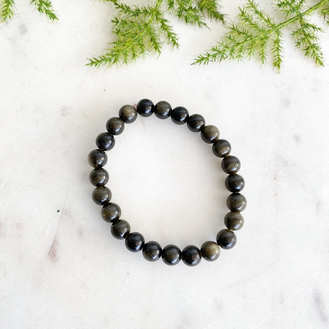 Gold Sheen Obsidian Bead Bracelet